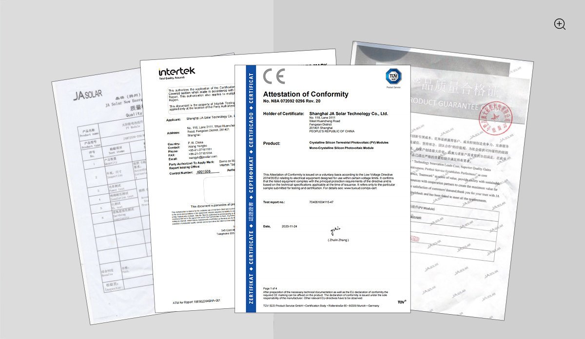 Certificado de panel solar JA